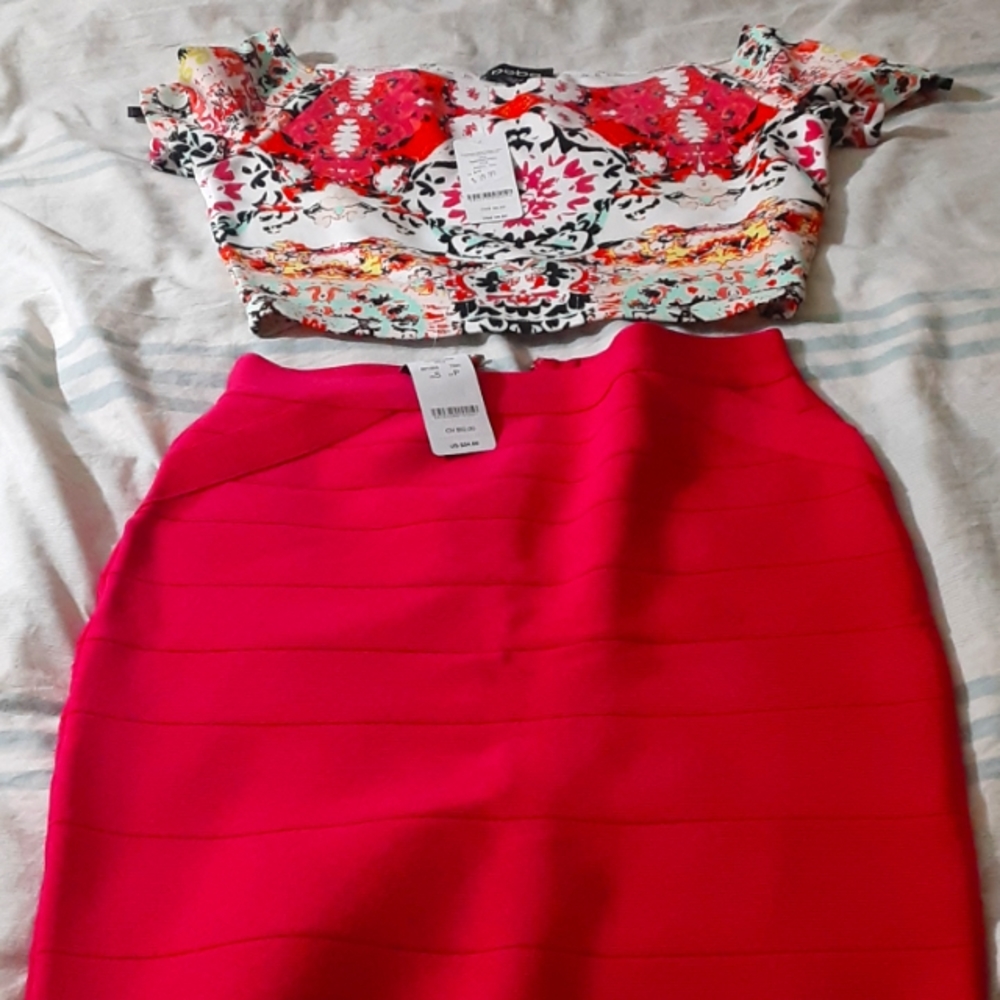 Bebe bandage skirt set  with crop top NWT